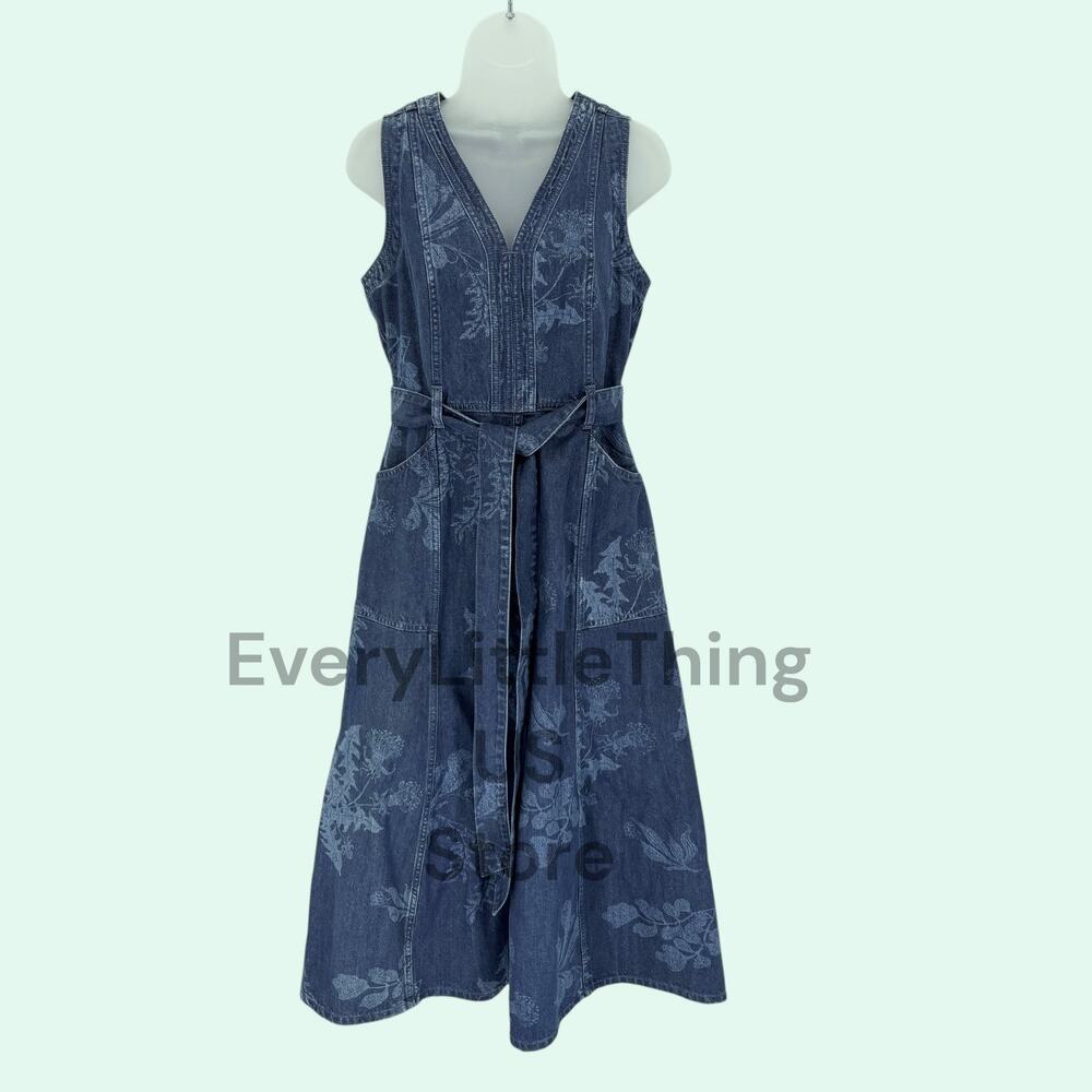 NWOT Sundance Poppy Denim Midi Maxi Dress S Blue Jean Floral Western Cowgirl